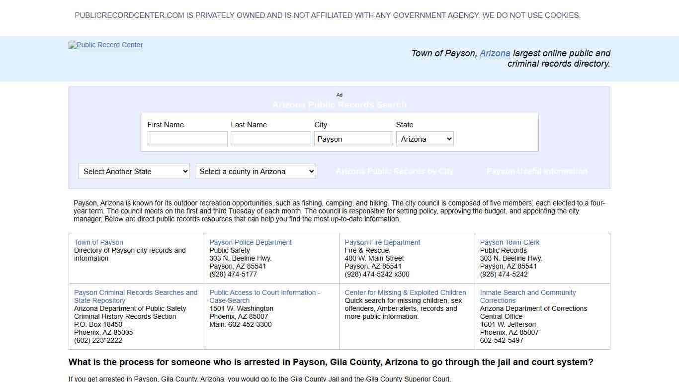 Payson, Arizona Public Records and Criminal Background Check