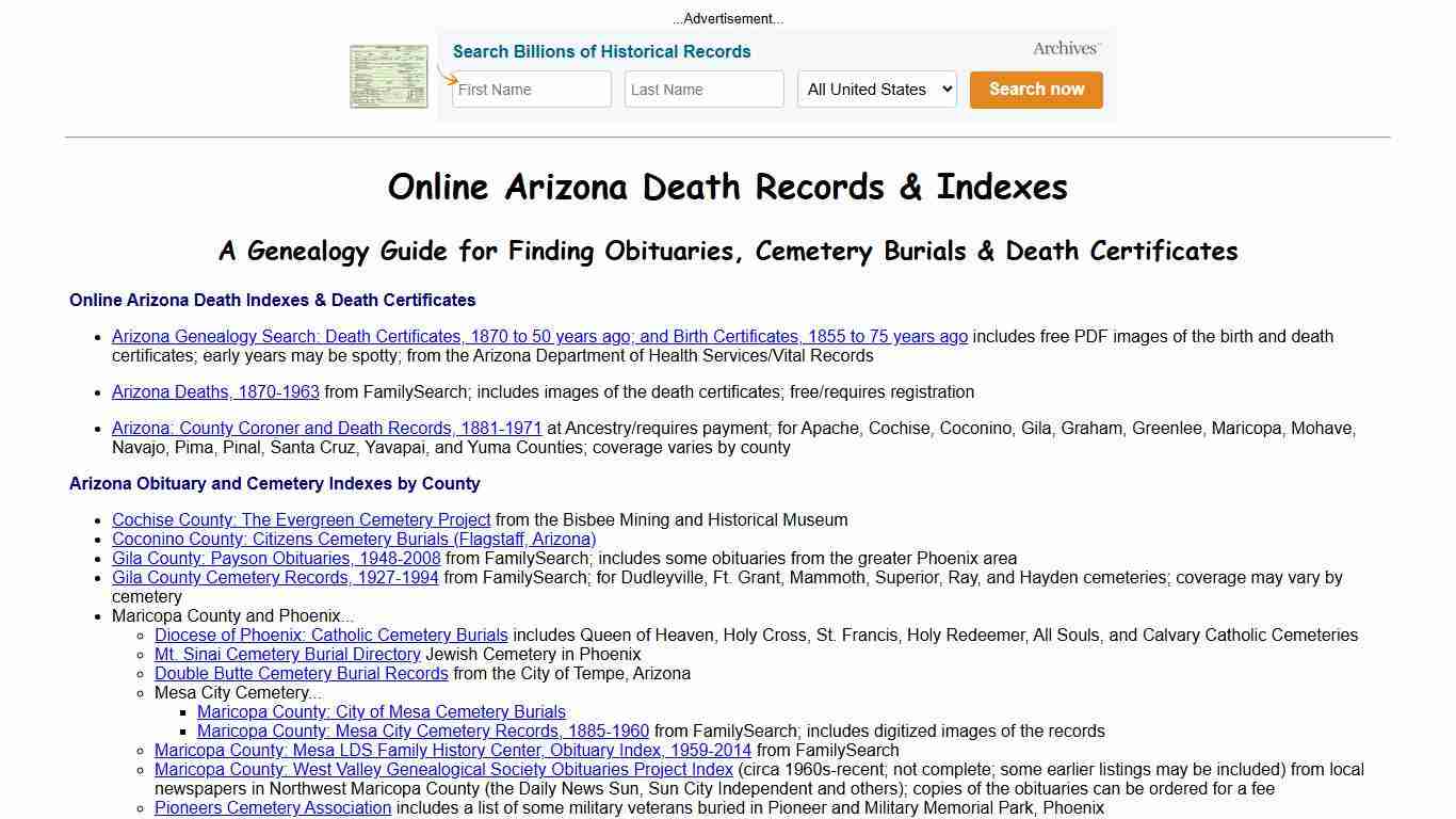 Online Arizona Death Indexes, Records & Obituaries
